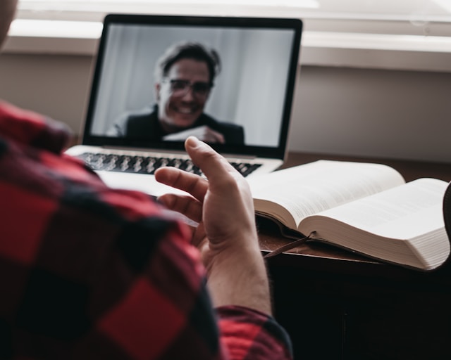 a person taking online therapy
