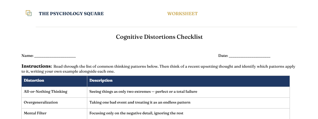 Cognitive Distortions Checklist - Worksheet