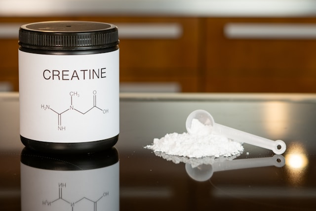 Creatine powder setup for daily fitness routine.