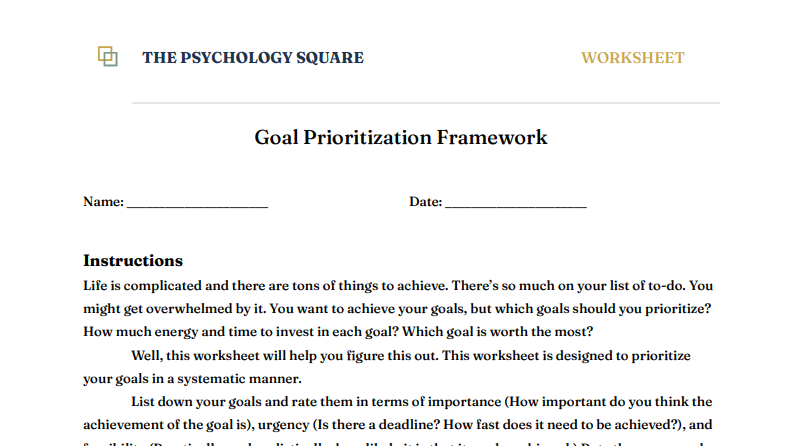 Goal Prioritization Framework Worksheet