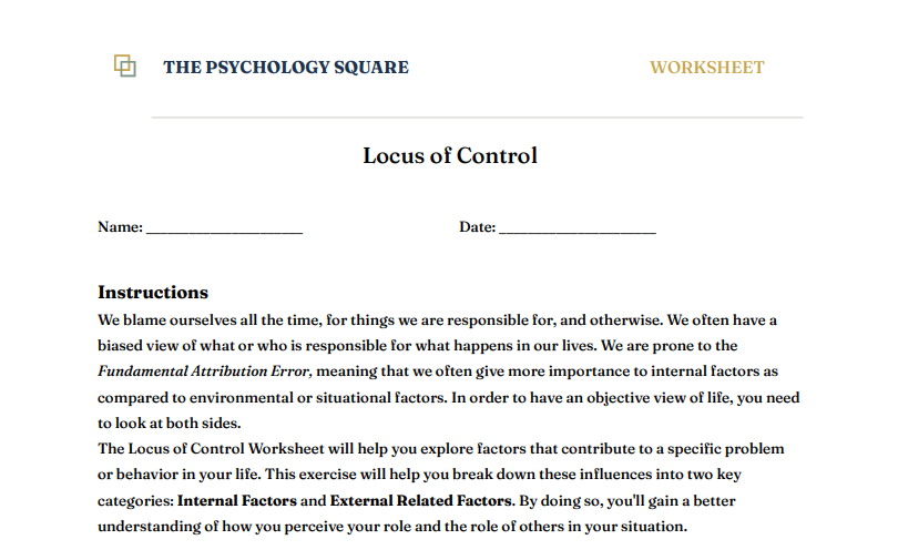 Locus of Control Worksheet